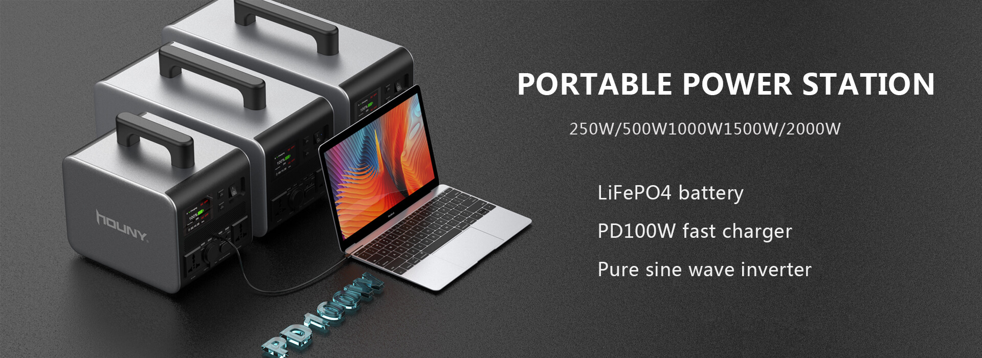 LiFePO4 portable power station 250W-2000W selectable,PD100W fast charging,pure sine wave inverter